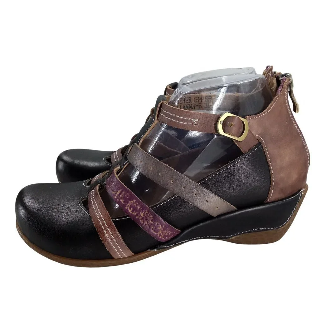 L'Artiste Yulianna Mary Jane Wedge Leather Comfort Shoes Size 38 US 7.5-8 Purple